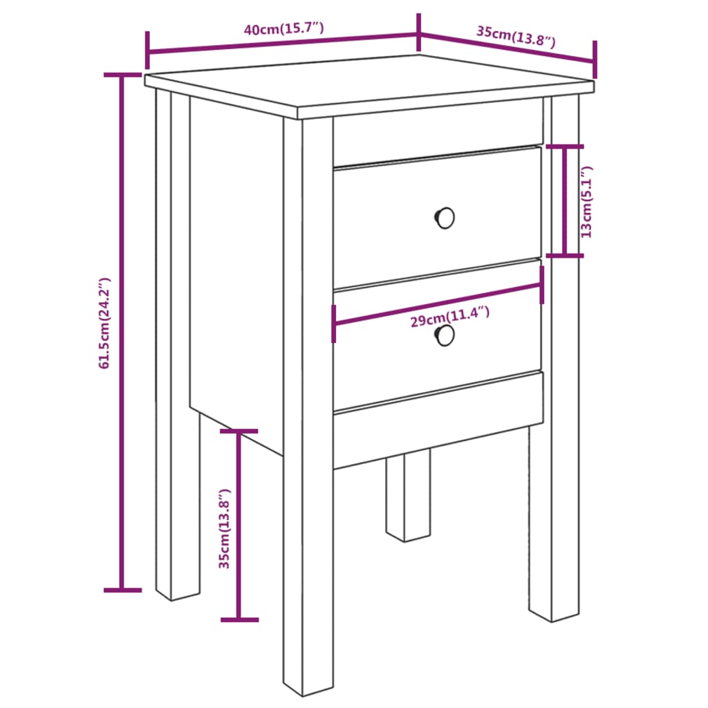 Bedside Cabinet Black 40x35x61.5 cm Solid Wood Pine