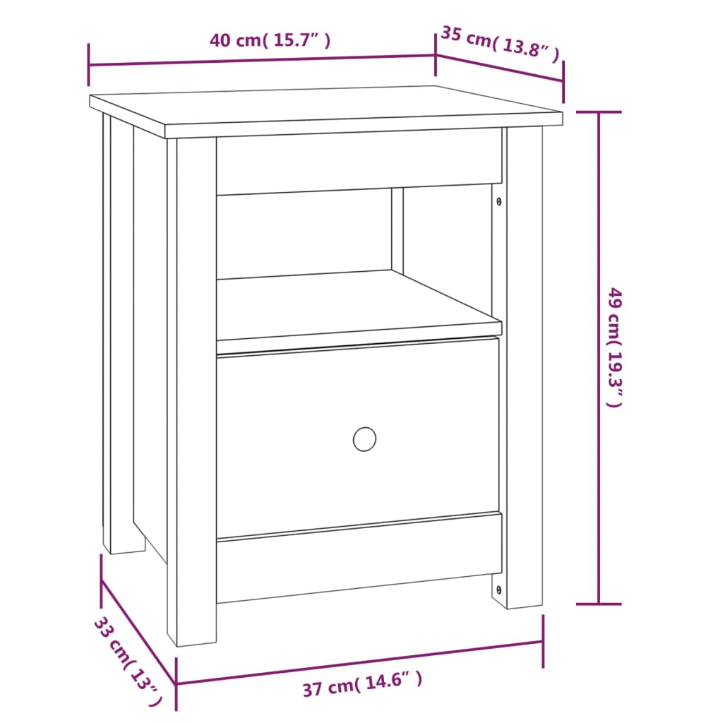 Bedside Cabinet 40X35X49 Cm Solid Wood Pine