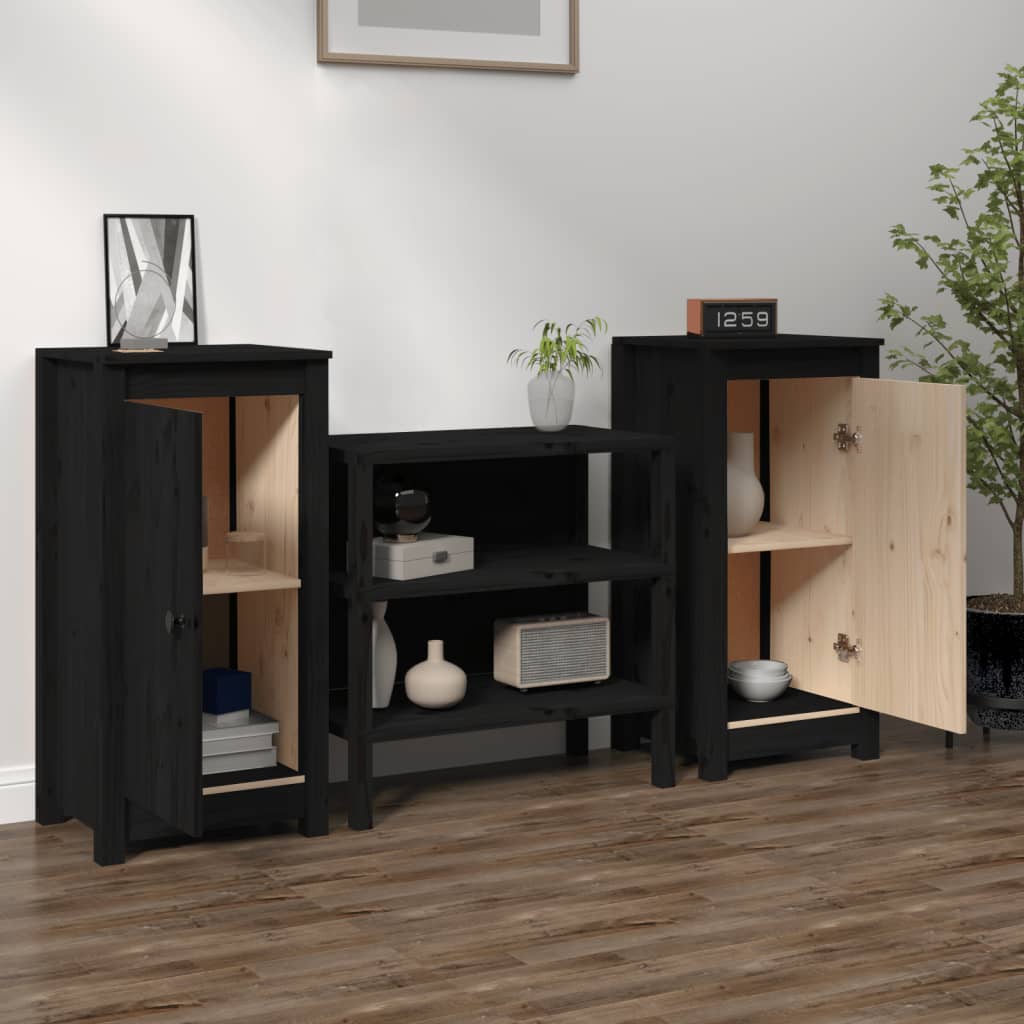 Sideboards 2 pcs Black 40x35x80 cm Solid Wood Pine