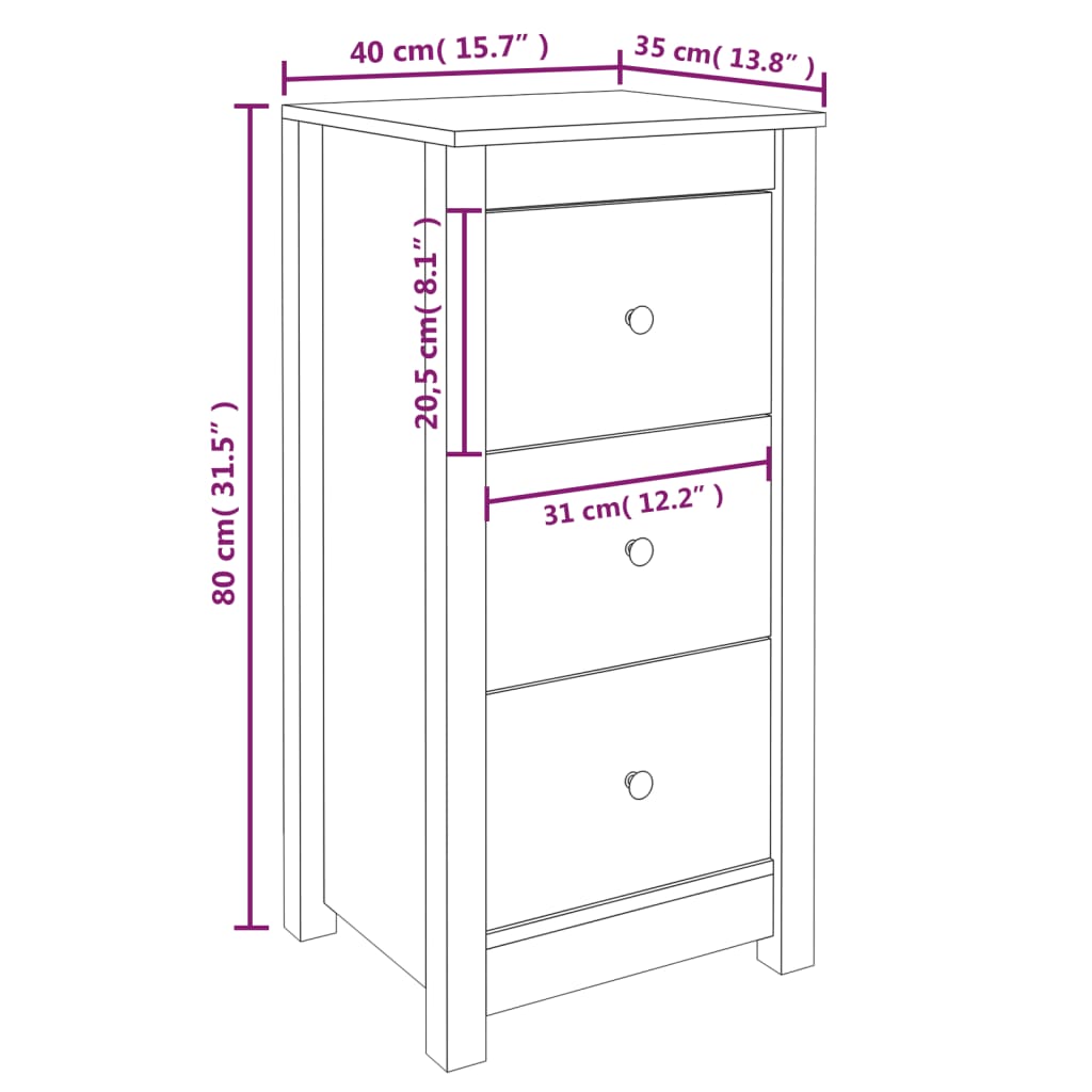 Sideboard White 40x35x80 cm Solid Wood Pine