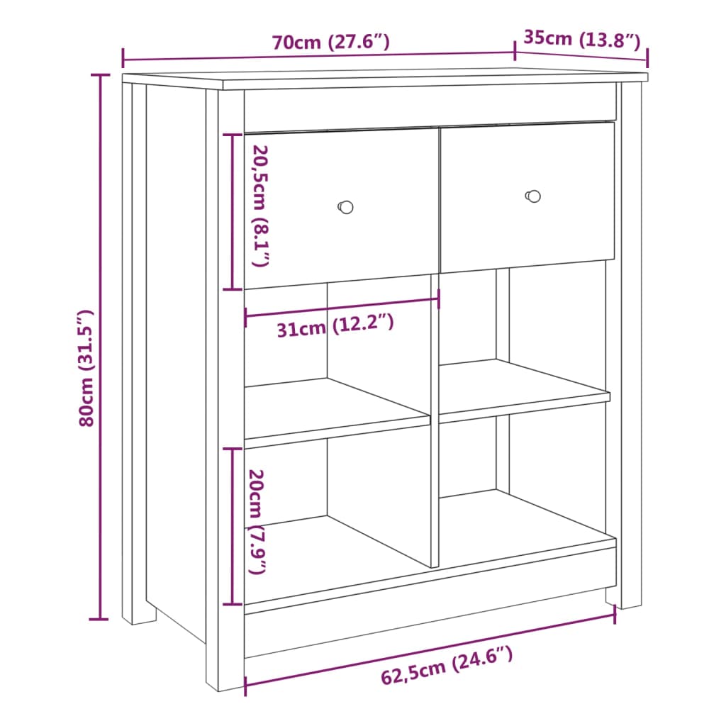 Sideboard 70X35X80 Cm Solid Wood Pine