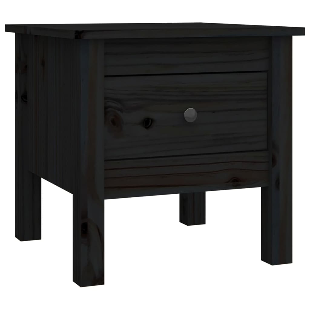 Side Table Black 40x40x39 cm Solid Wood Pine