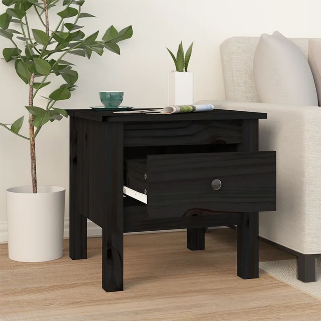 Side Table Black 40x40x39 cm Solid Wood Pine