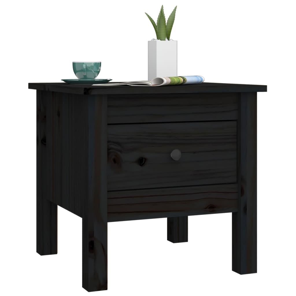 Side Table Black 40x40x39 cm Solid Wood Pine