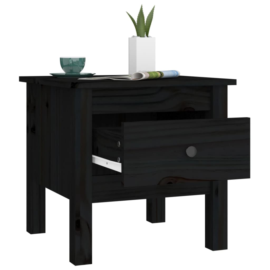 Side Table Black 40x40x39 cm Solid Wood Pine