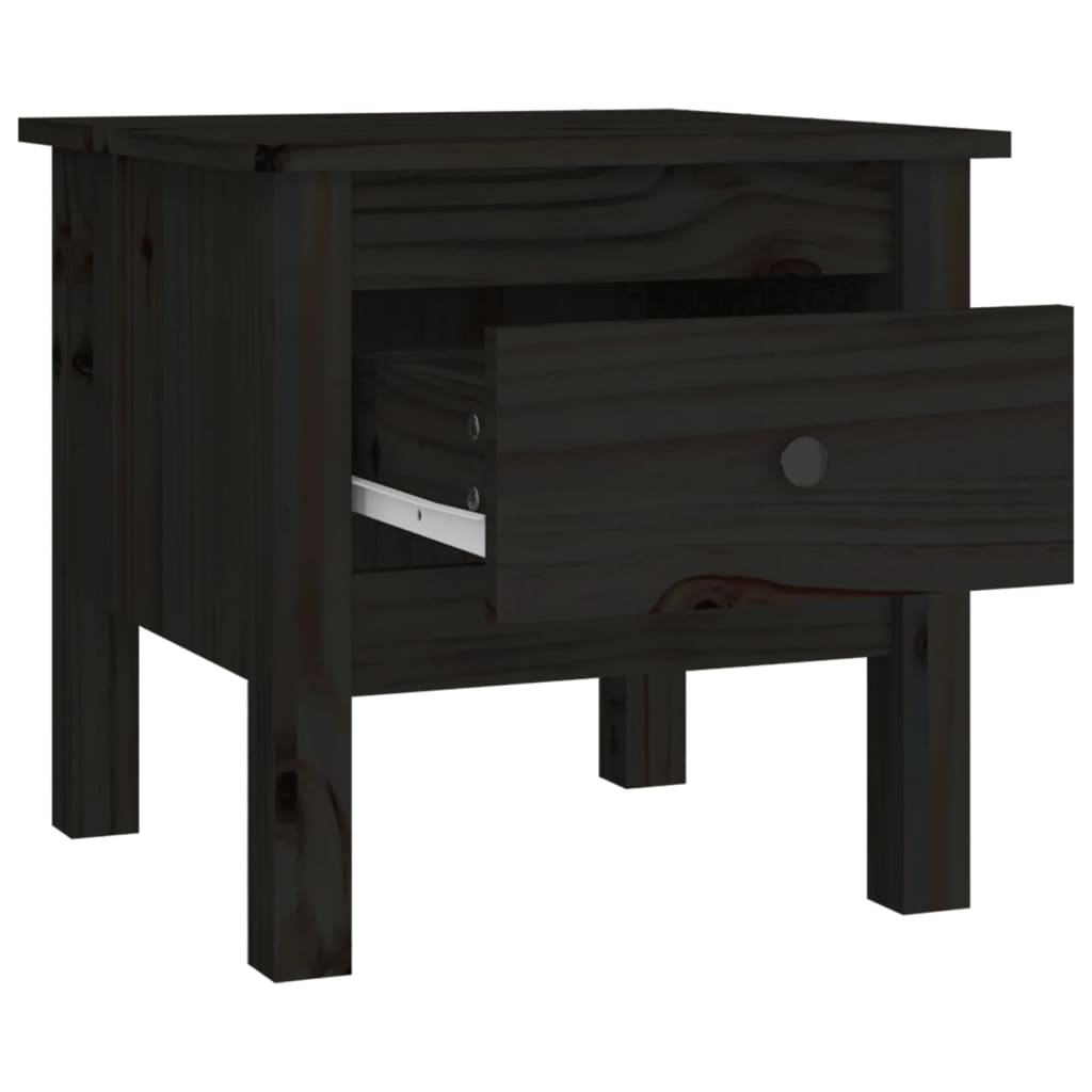 Side Table Black 40x40x39 cm Solid Wood Pine