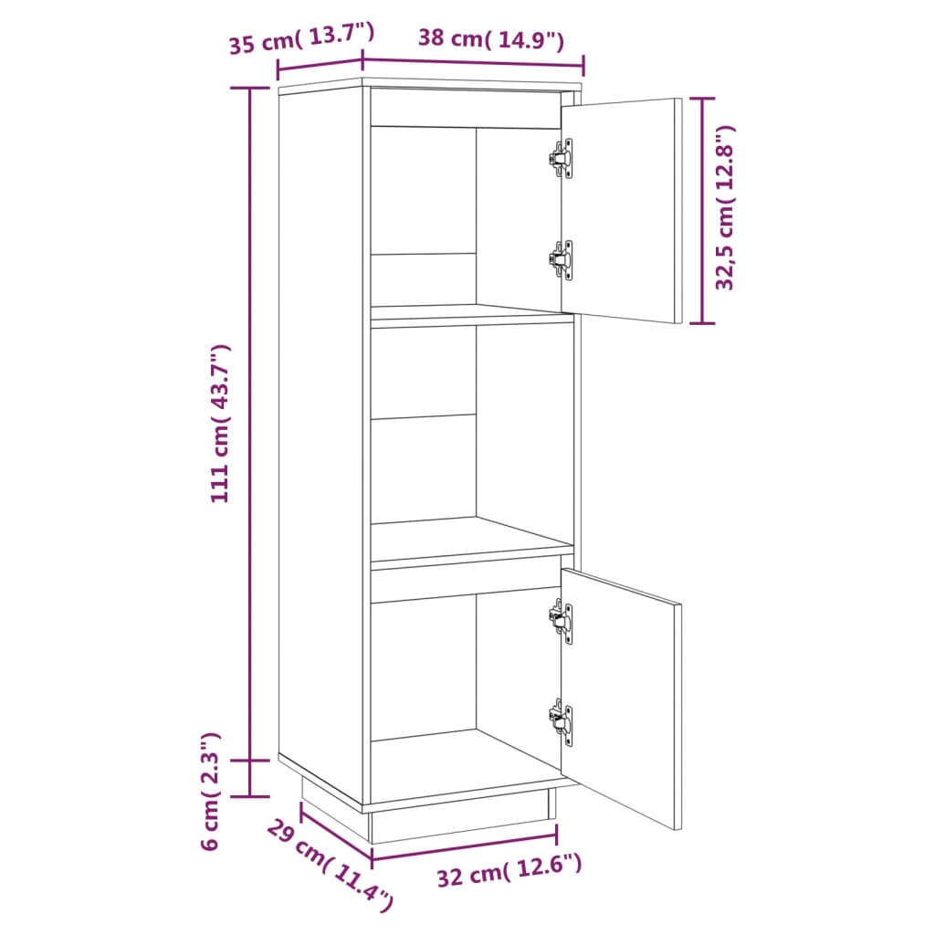 Highboard 38X35X7 Cm Solid Wood Pine