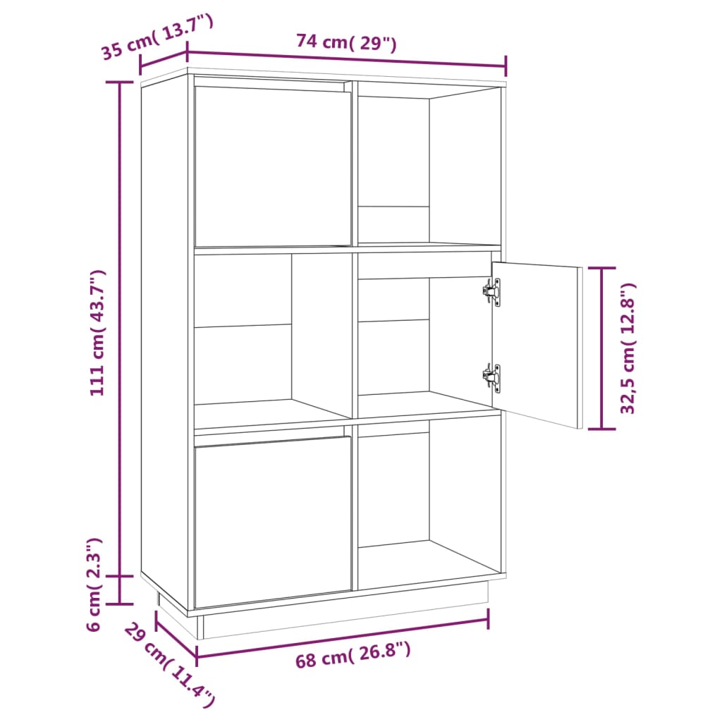 Highboard 74X35X7 Cm Solid Wood Pine