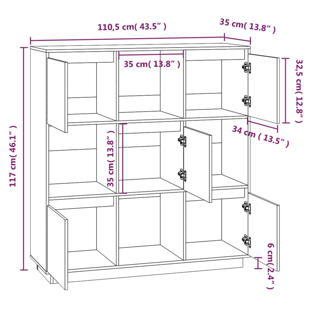 Highboard 0.5X35X7 Cm Solid Wood Pine