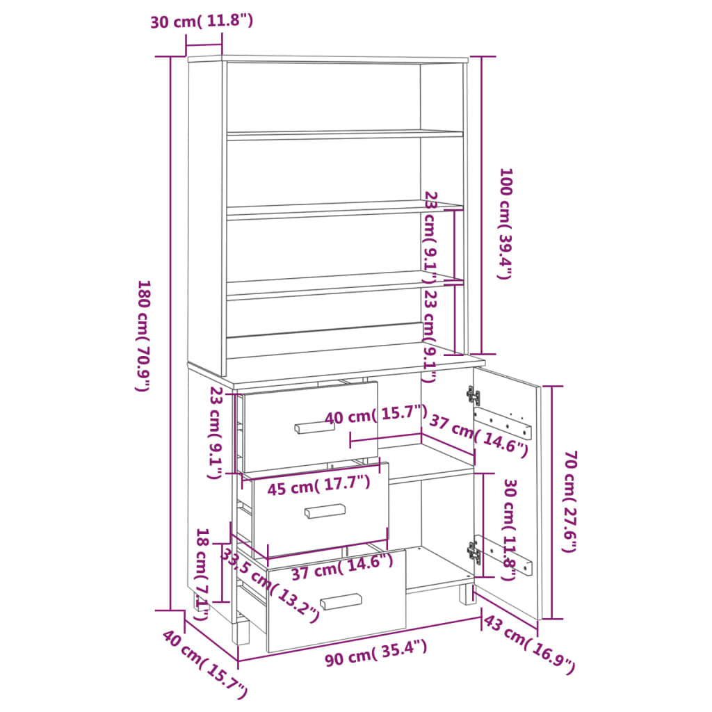 Highboard &quot;Hamar&quot; Solid Wood Pine