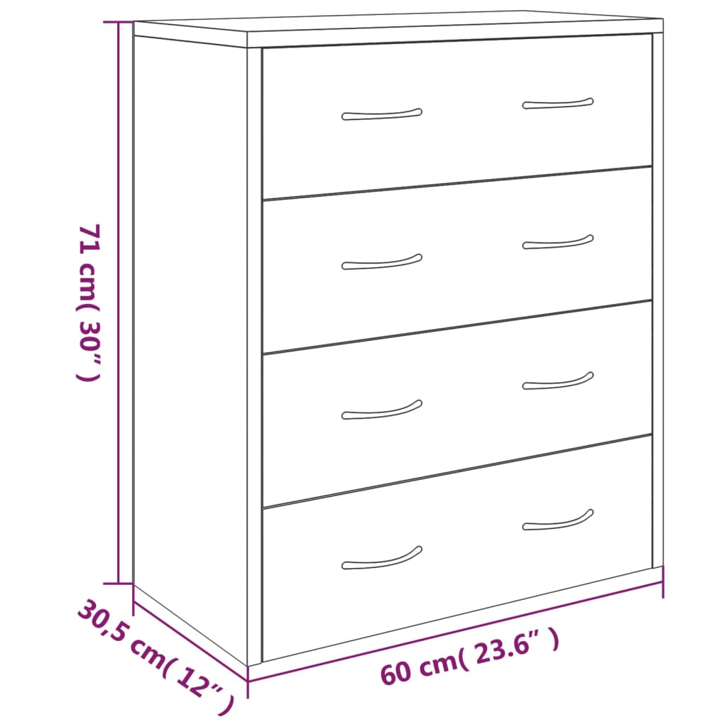 Sideboard with 4 Drawers 60x30.5x71 cm Grey Sonoma