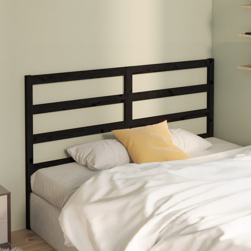 Bed Headboard Black 141x4x100 cm Solid Wood Pine