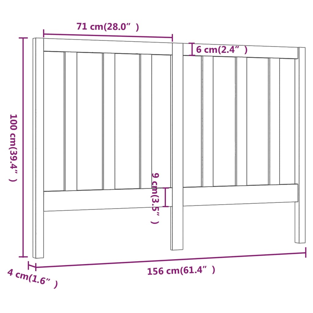 Bed Headboard Black 156X4X100 Cm Solid Wood Pine