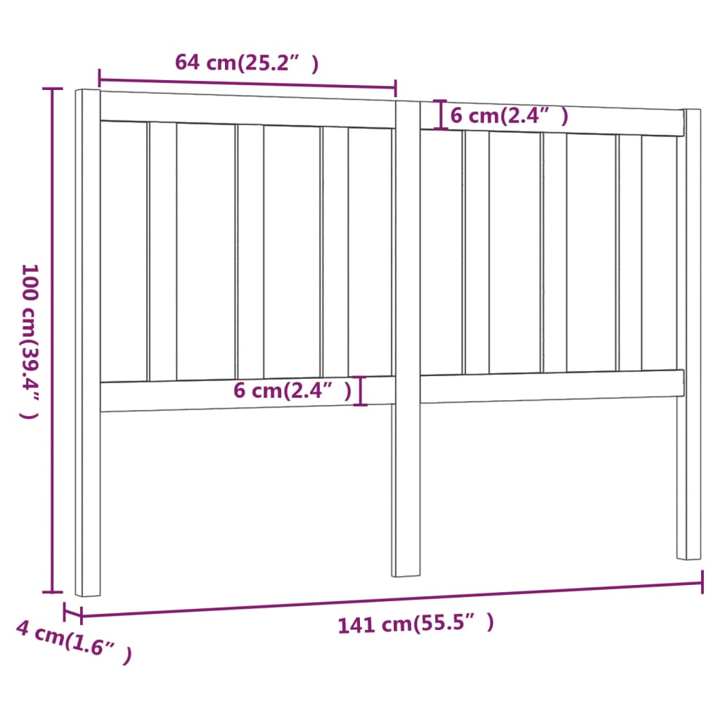 Bed Headboard White 141x4x100 cm Solid Wood Pine