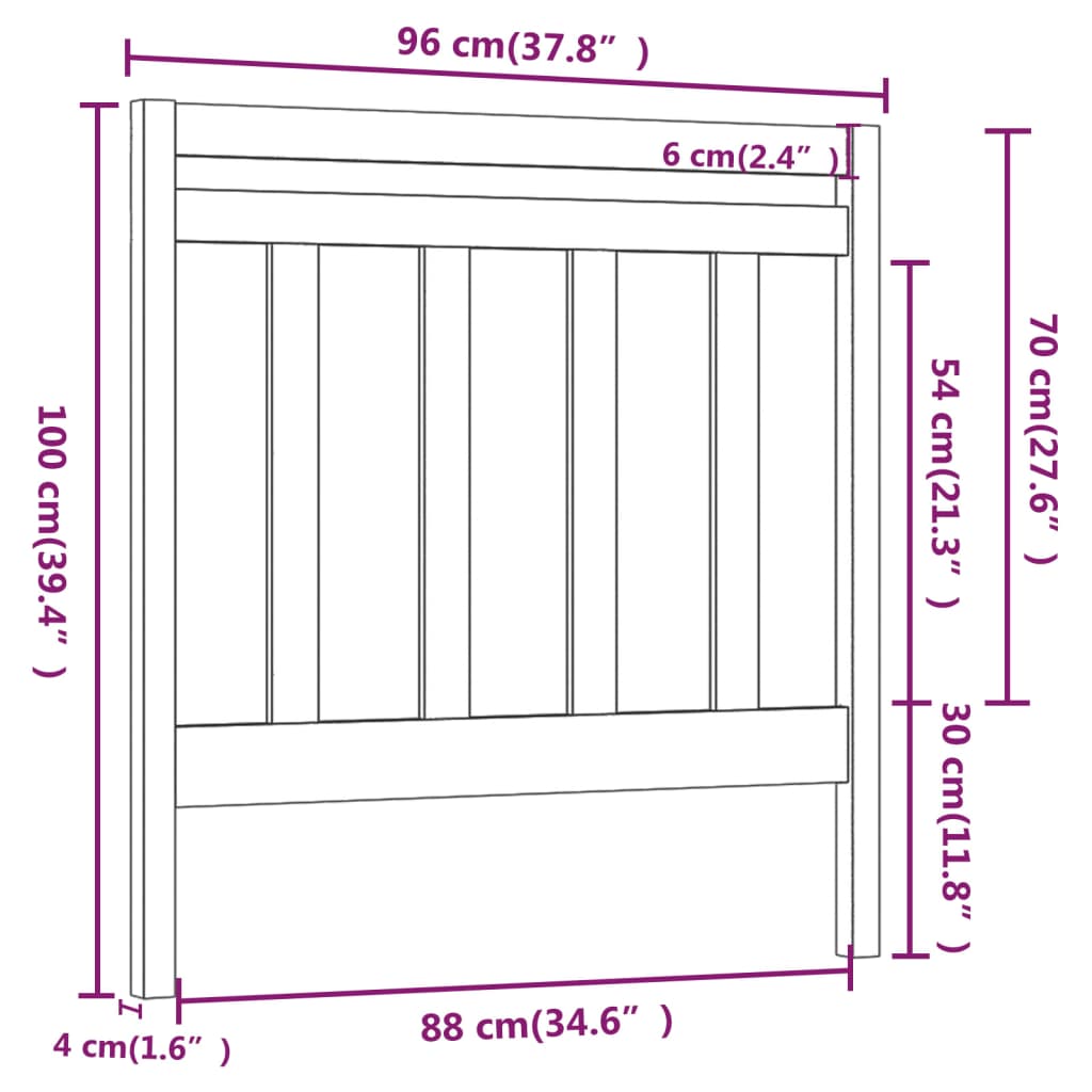 Bed Headboard White 96X4X100 Cm Solid Wood Pine