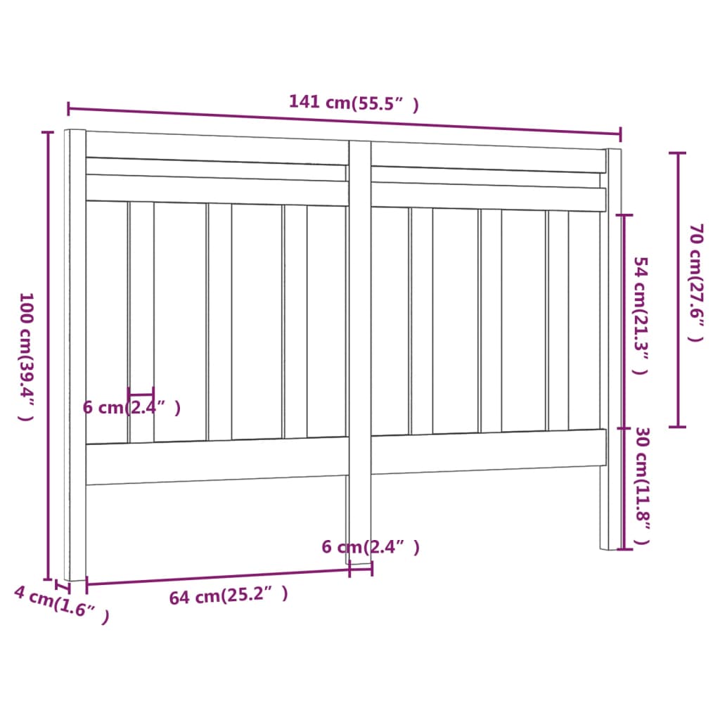 Bed Headboard 141x4x100 cm Solid Wood Pine