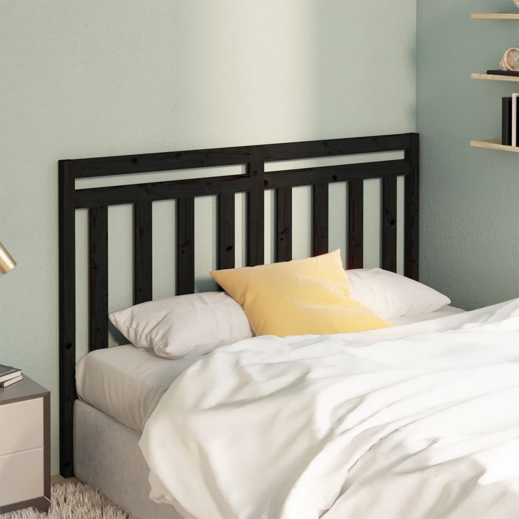 Bed Headboard Black 141x4x100 cm Solid Wood Pine