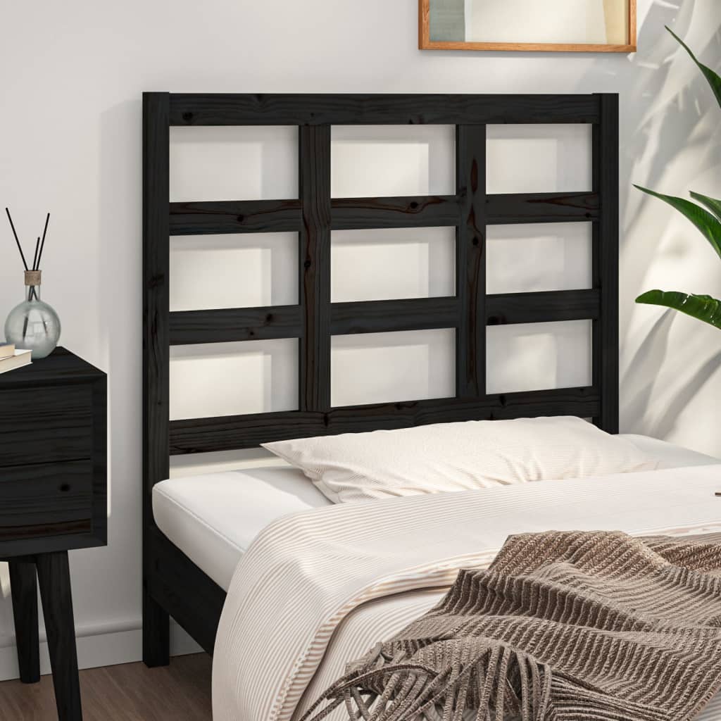 Bed Headboard Black 95.5x4x100 cm Solid Wood Pine