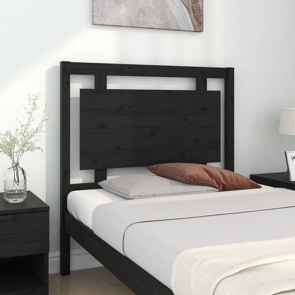 Bed Headboard Black 95.5x4x100 cm Solid Wood Pine