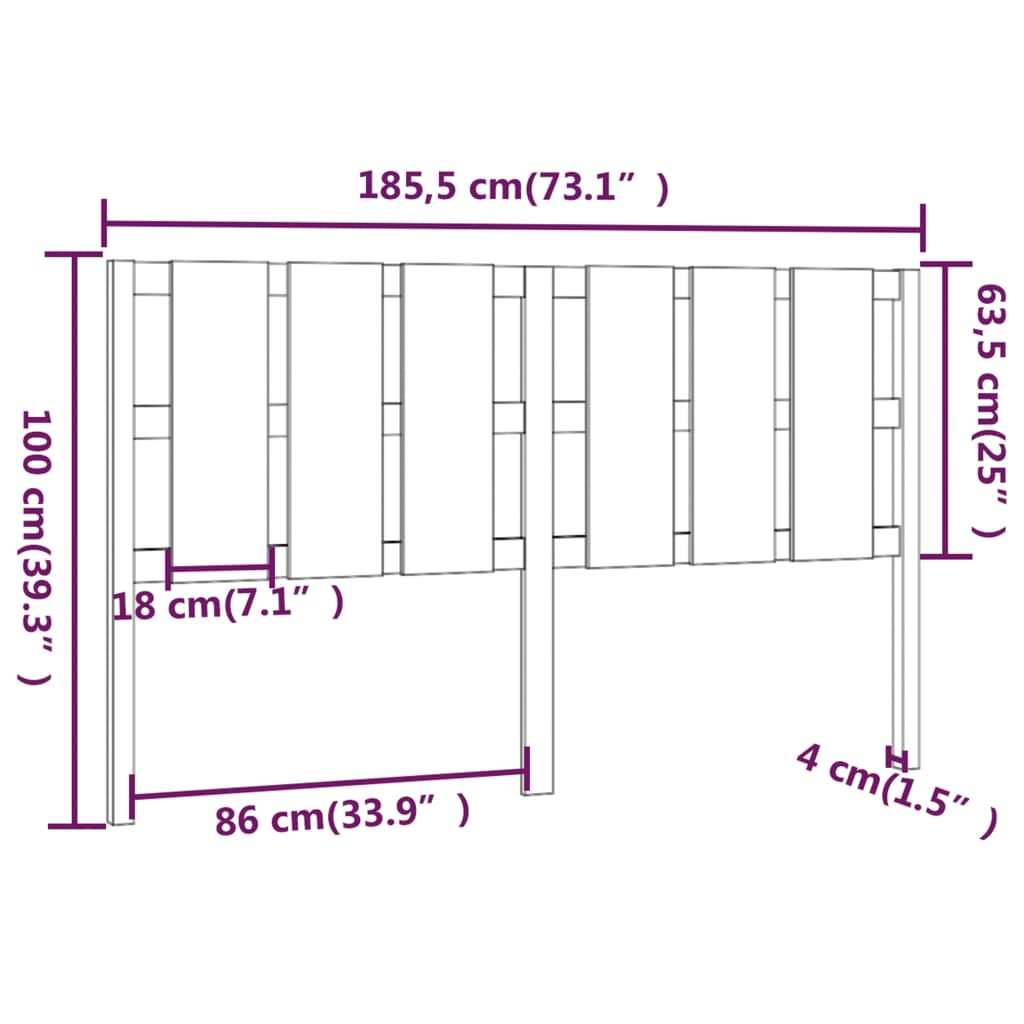 Bed Headboard 185.5x4x100 cm Solid Wood Pine