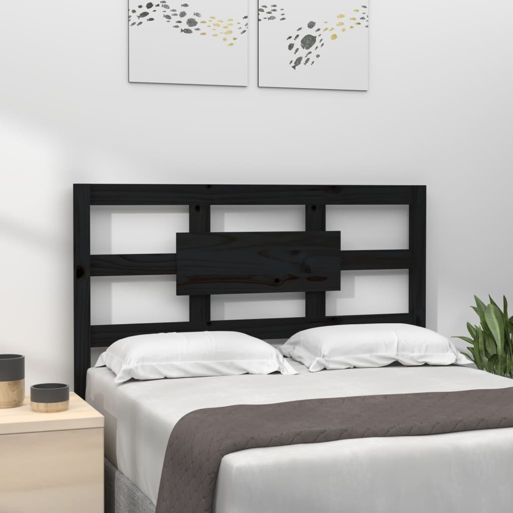 Bed Headboard Black 140.5X4X100 Cm Solid Wood Pine