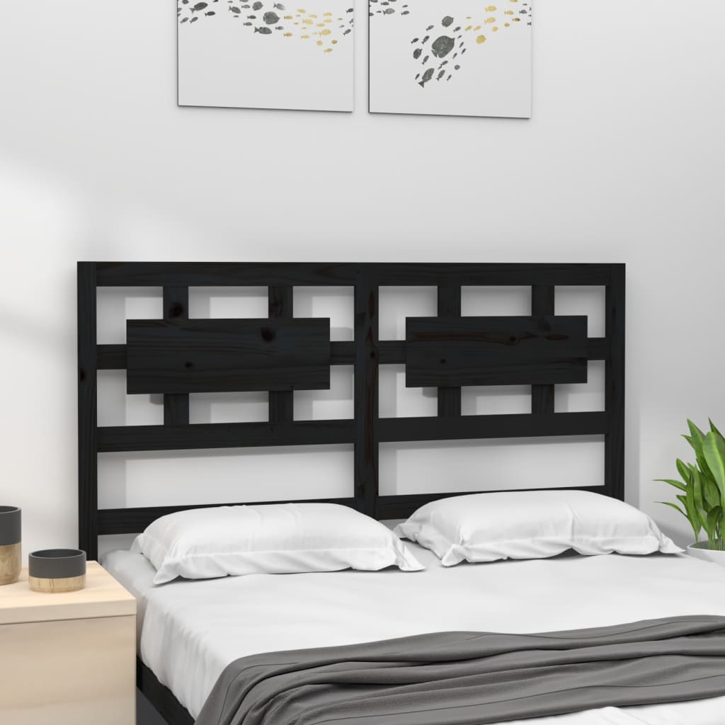 Bed Headboard Black 140.5X4X100 Cm Solid Wood Pine