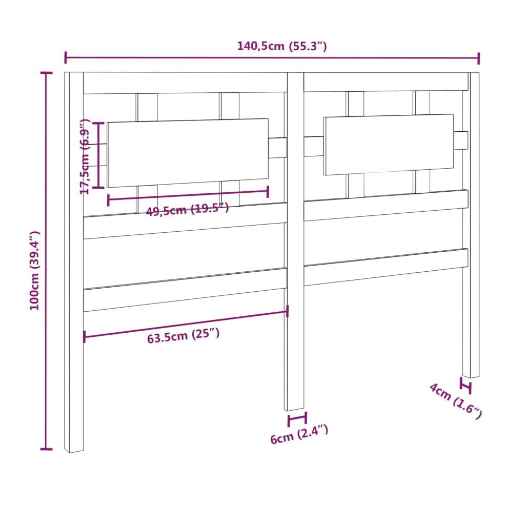 Bed Headboard Black 140.5X4X100 Cm Solid Wood Pine