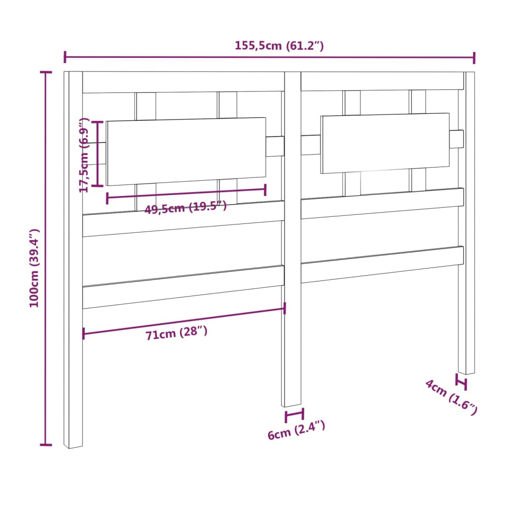 Bed Headboard 155.5x4x100 cm Solid Wood Pine