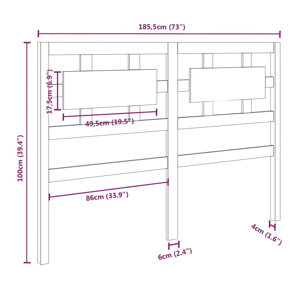 Bed Headboard White 185.5x4x100 cm Solid Wood Pine