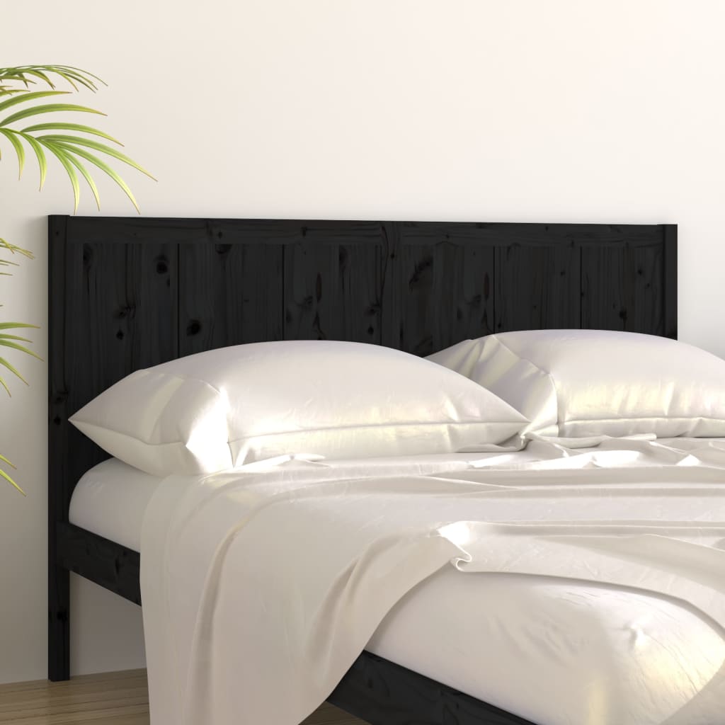 Bed Headboard Black 185.5x4x100 cm Solid Pine Wood