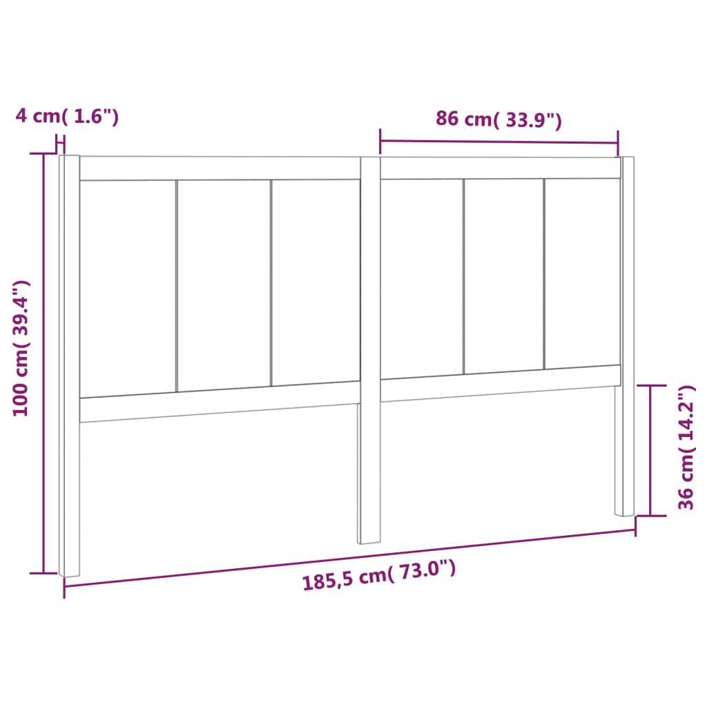 Bed Headboard Black 185.5x4x100 cm Solid Pine Wood