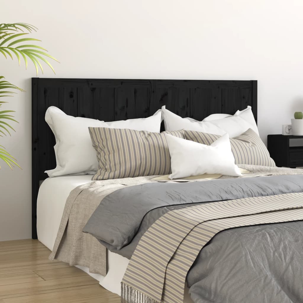 Bed Headboard Black 185.5x4x100 cm Solid Pine Wood