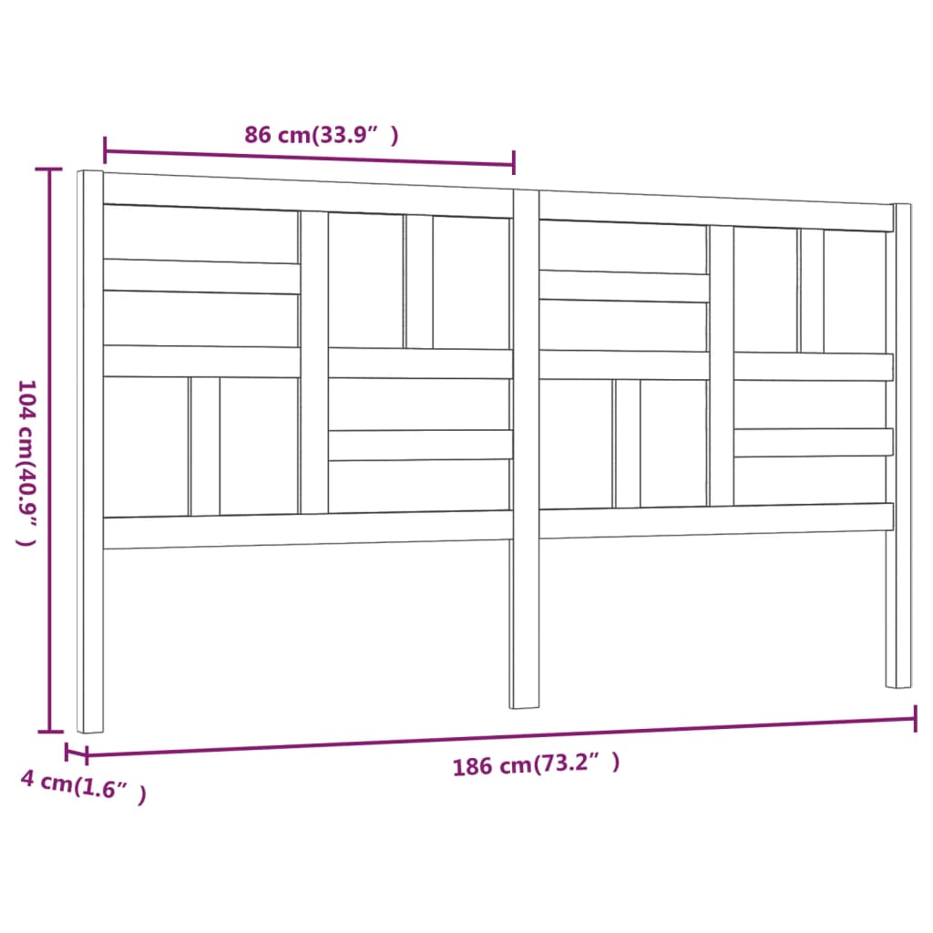 Bed Headboard White 186x4x104 cm Solid Wood Pine