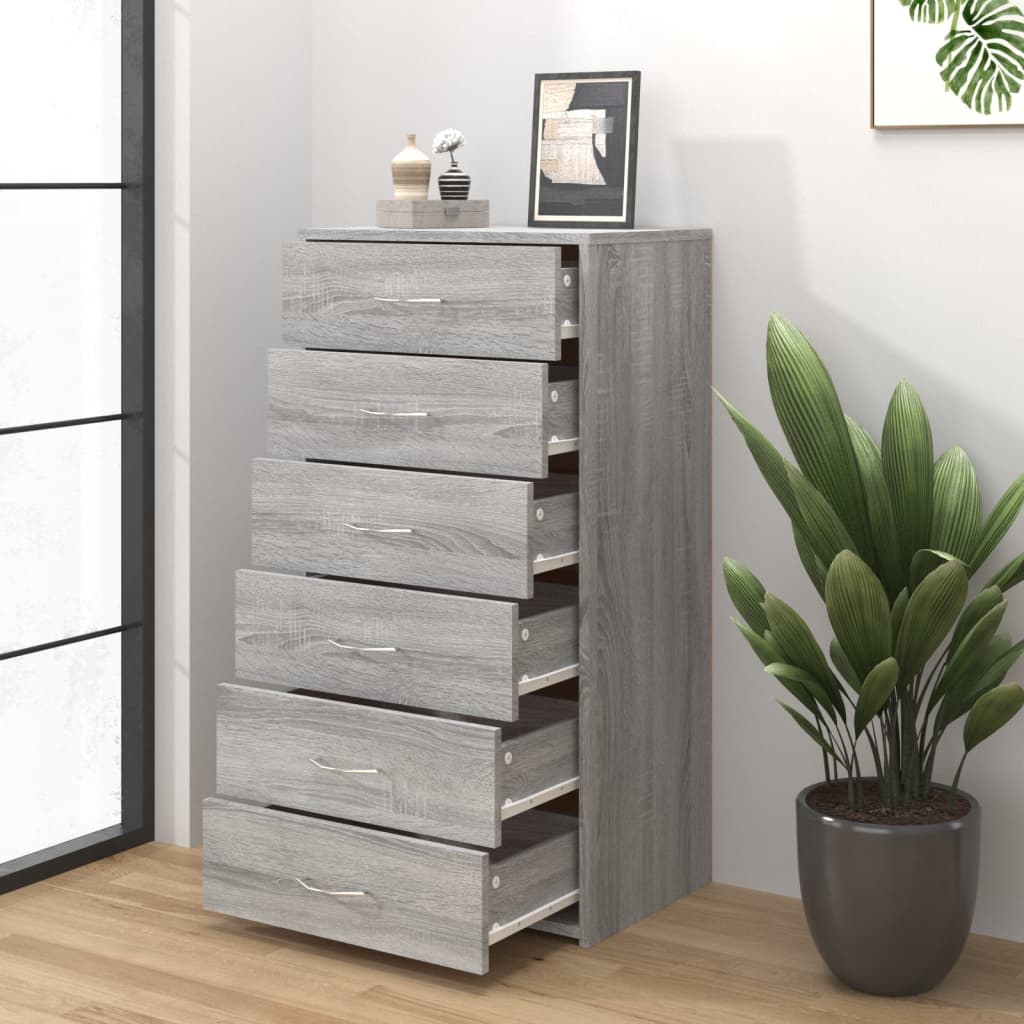 Sideboard with 6 Drawers Grey Sonoma 50x34x96 cm Engineered Wood