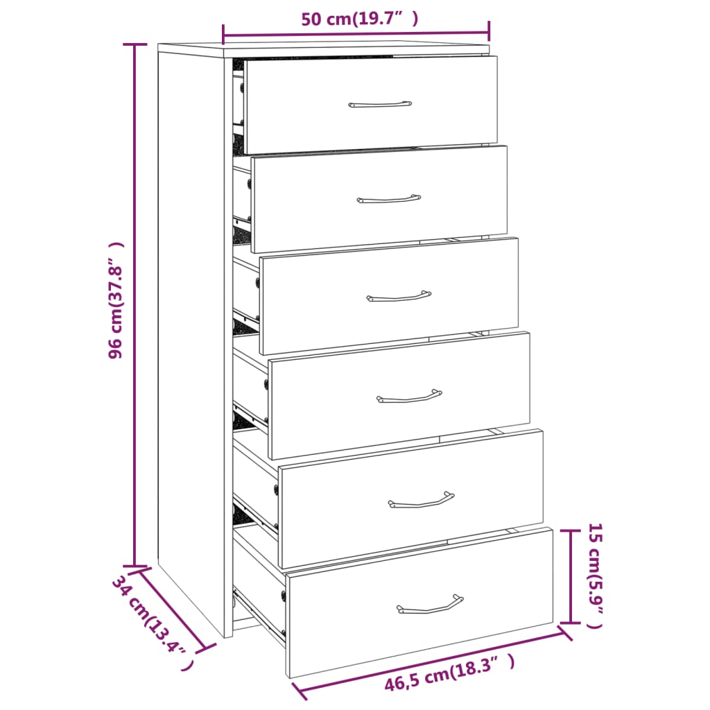 Sideboard with 6 Drawers Grey Sonoma 50x34x96 cm Engineered Wood