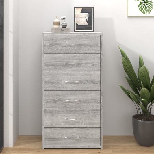 Sideboard with 6 Drawers Grey Sonoma 50x34x96 cm Engineered Wood