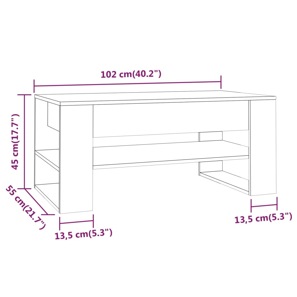 Coffee Table White 102x55x45 cm Engineered Wood