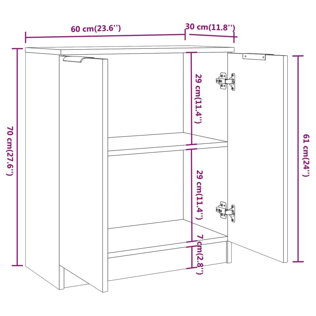 Sideboard High Gloss White 60x30x70 cm Engineered Wood