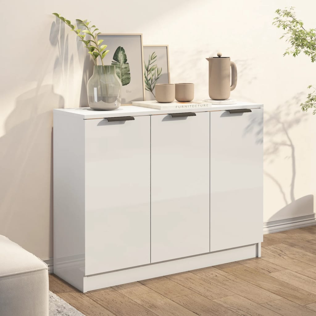 Sideboard High Gloss White 90.5X30X70 Cm Engineered Wood