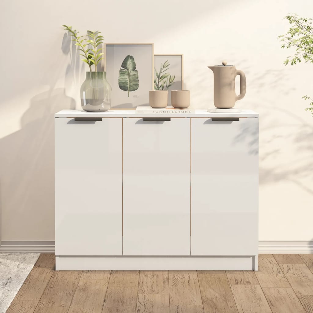 Sideboard High Gloss White 90.5X30X70 Cm Engineered Wood