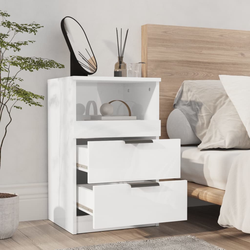 Bedside Cabinet High Gloss White Engineered Wood