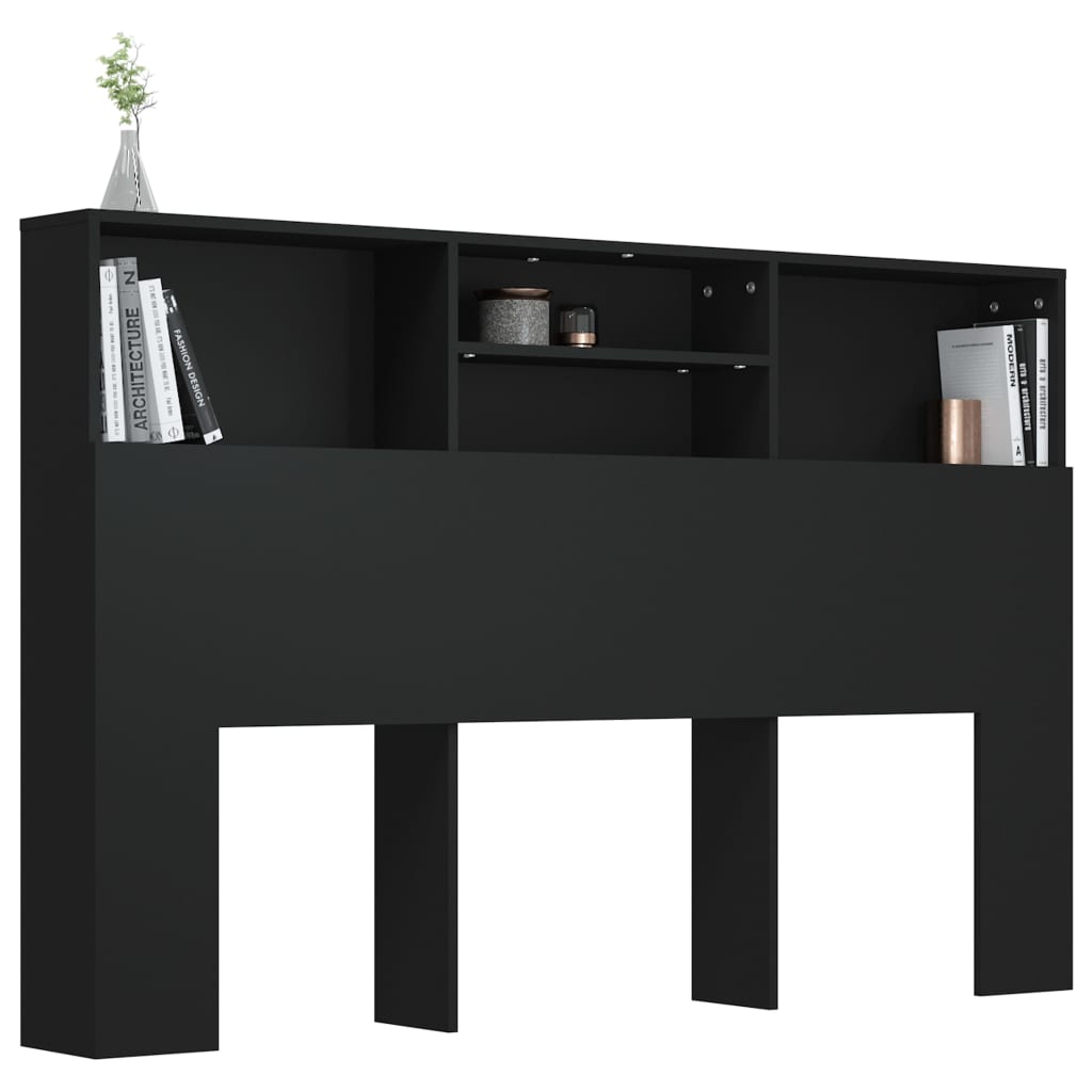 Headboard Cabinet Black 160x19x103.5 cm