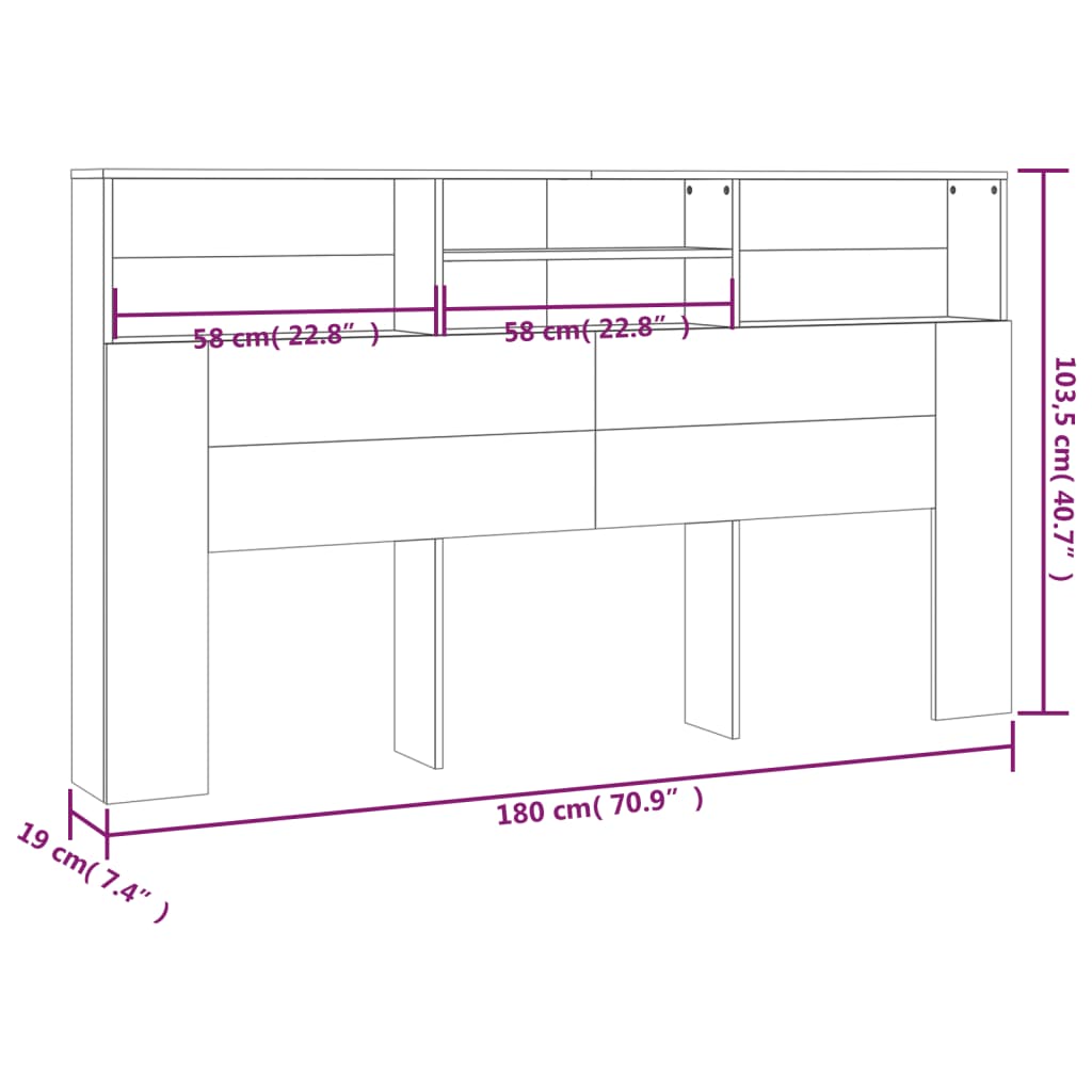 Headboard Cabinet Concrete Grey 180X19X103.5 Cm