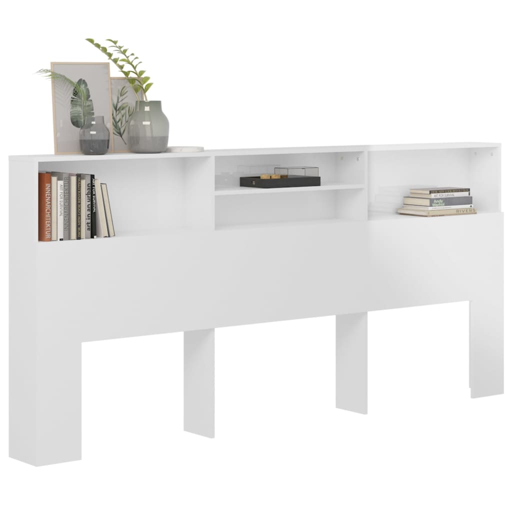 Headboard Cabinet High Gloss White 220 cm