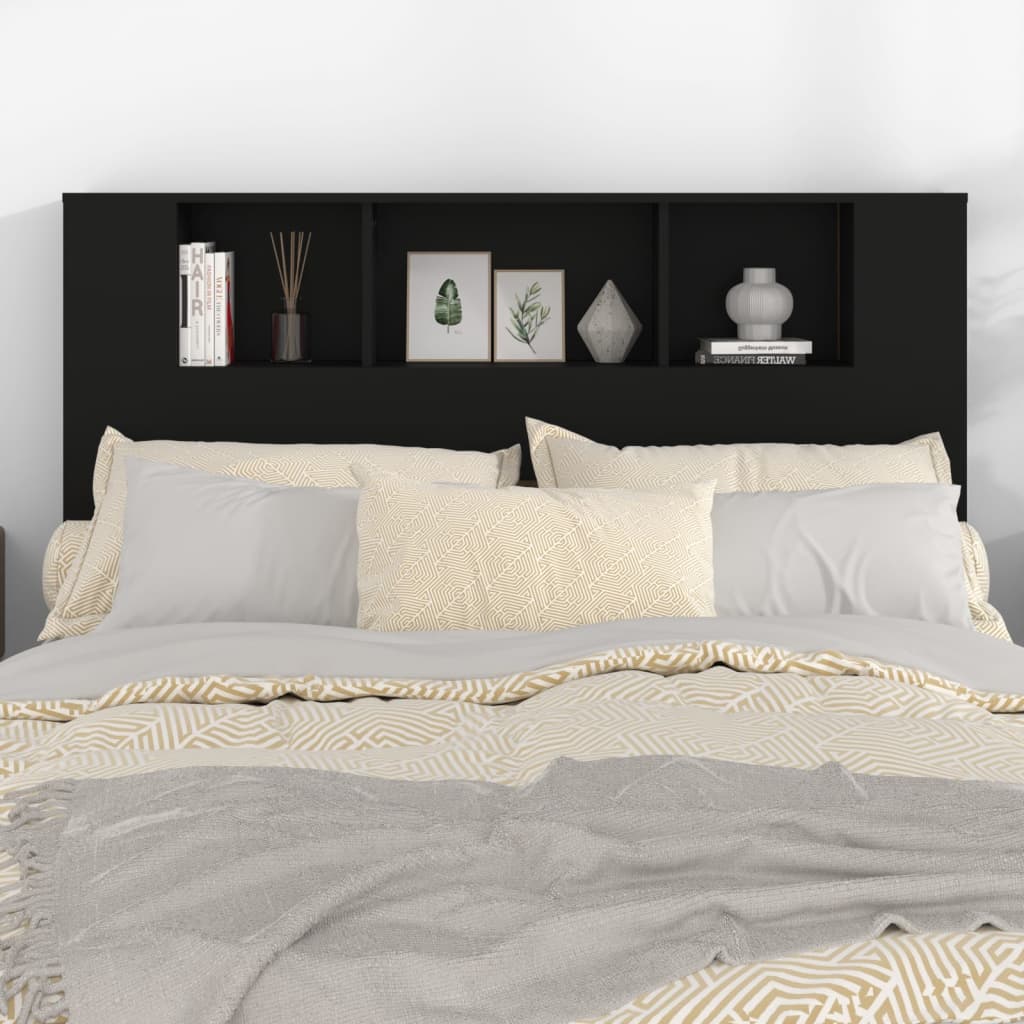 Headboard Cabinet Black 140x18.5x104.5 cm