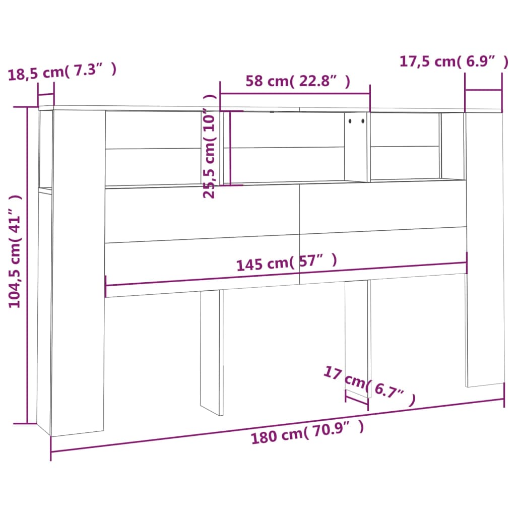 Headboard Cabinet High Gloss White 180X18.5X104.5 Cm