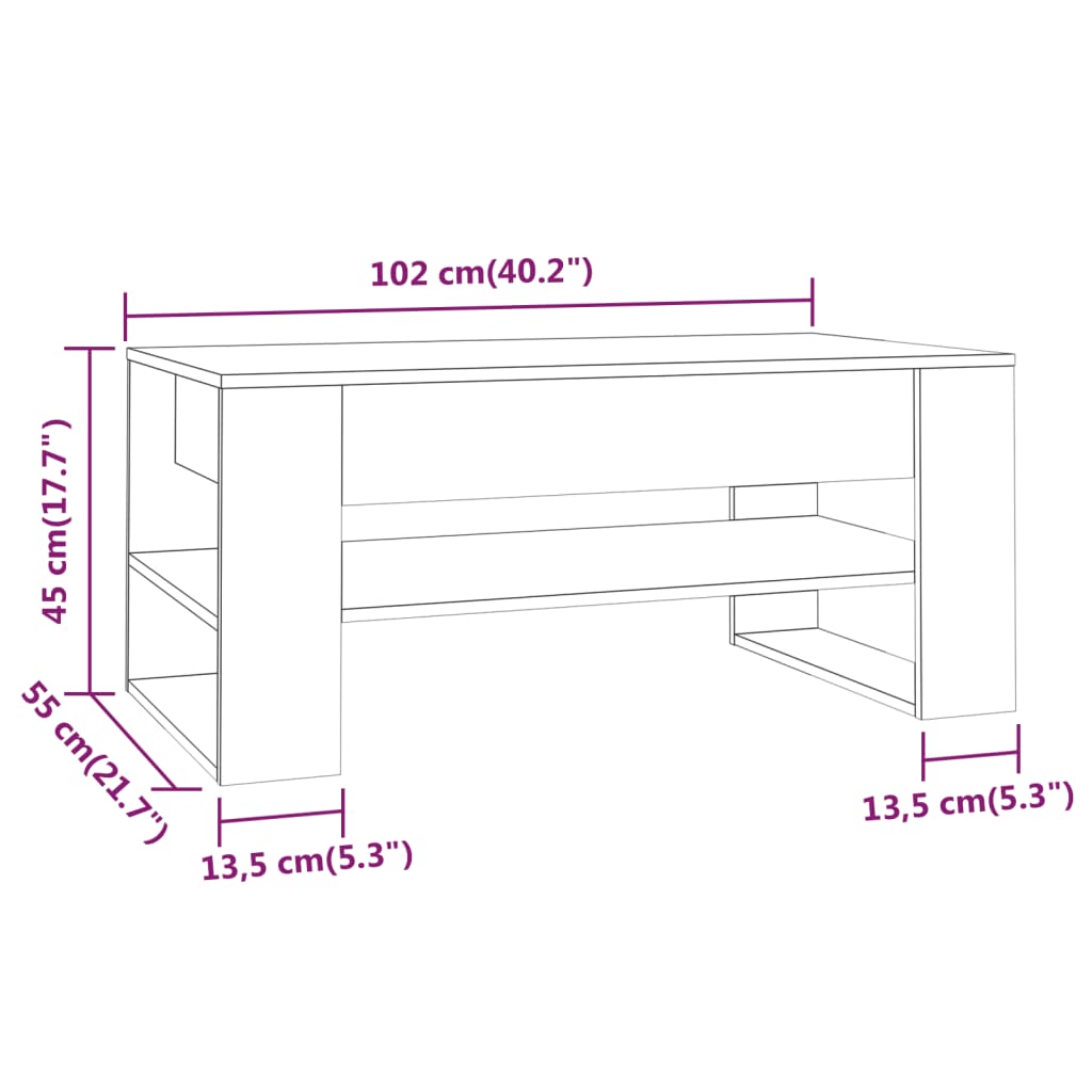 Coffee Table Smoked Oak 102x55x45 cm Engineered Wood