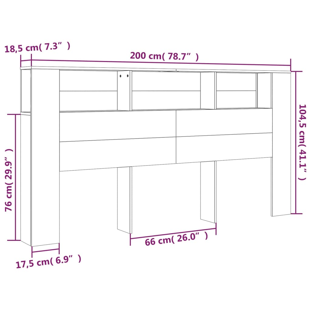 Headboard Cabinet Smoked Oak 200x18.5x104.5 cm