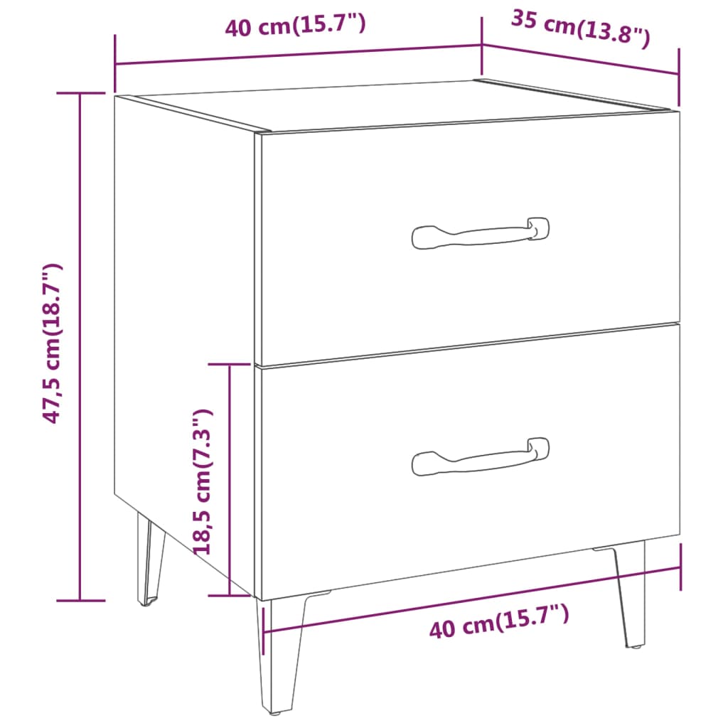 Bedside Cabinet Black 40x35x47.5 cm