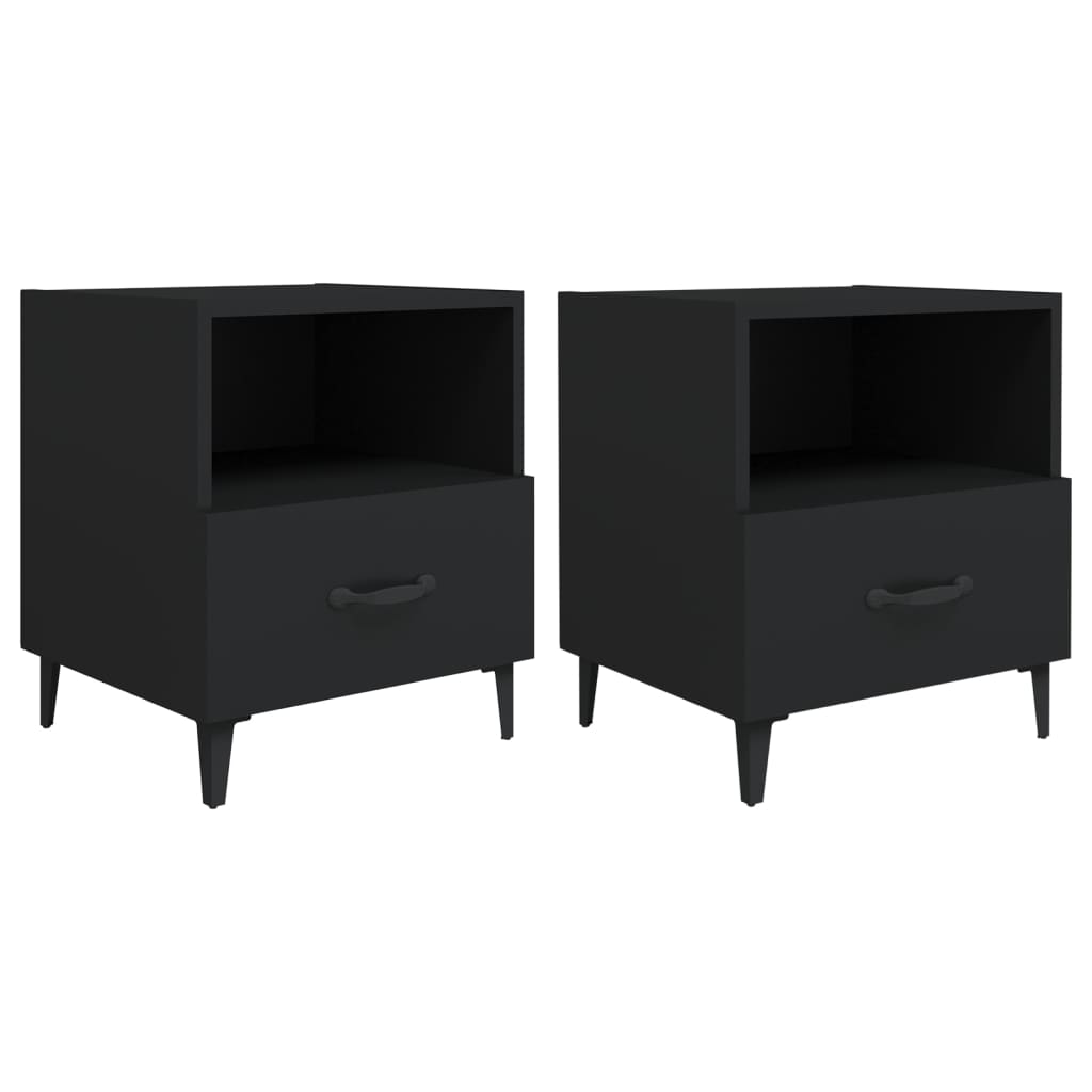 Bedside Cabinets 2 pcs Black Engineered Wood